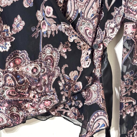 Vtg Y2K Silk Beaded Paisley Wrap Top Jacket Floral Tie Belt Whimsigoth Witchy - Picture 8 of 15